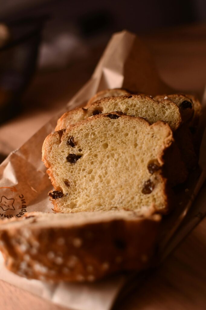  delicious raisins bread on a table , tea time snack