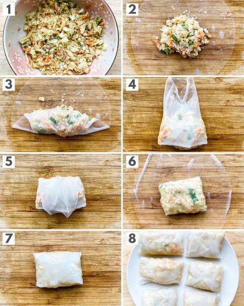 Easy steps how to roll rice paper dumplings, quick rice paper dumpling recipe 