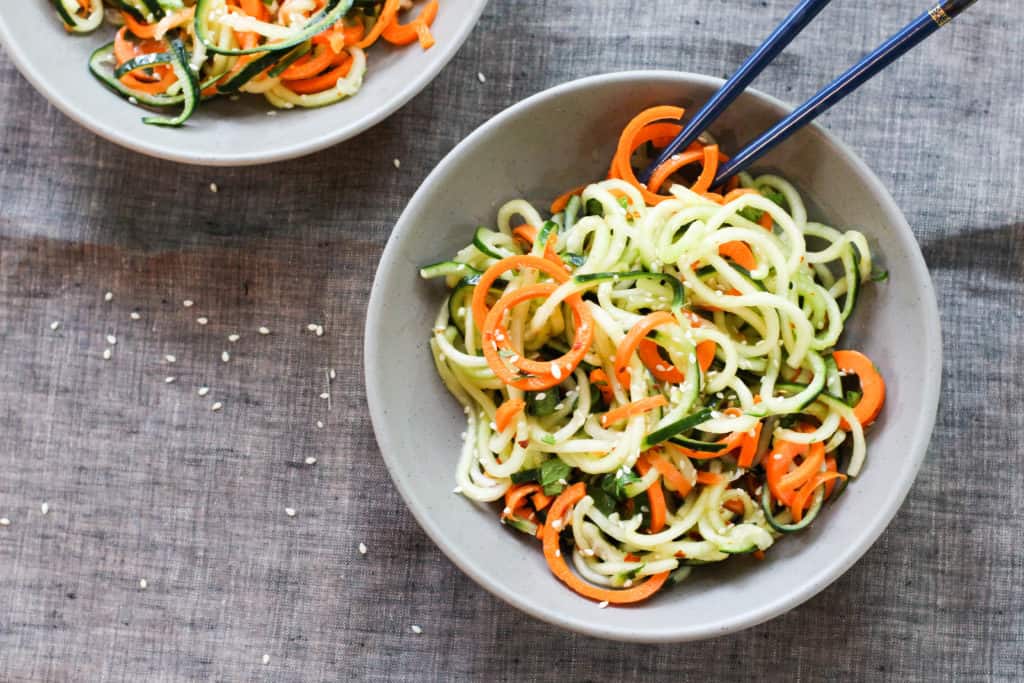 Easy carrot and cucumber salad in spirals , healthy meal