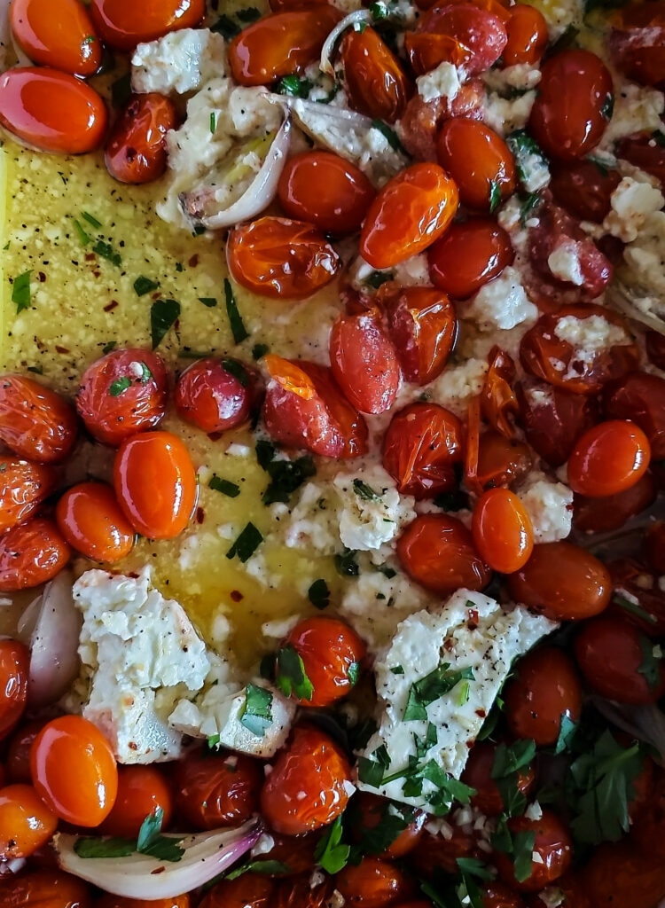 Easy baked feta pasta with tomatoes and feta cheese