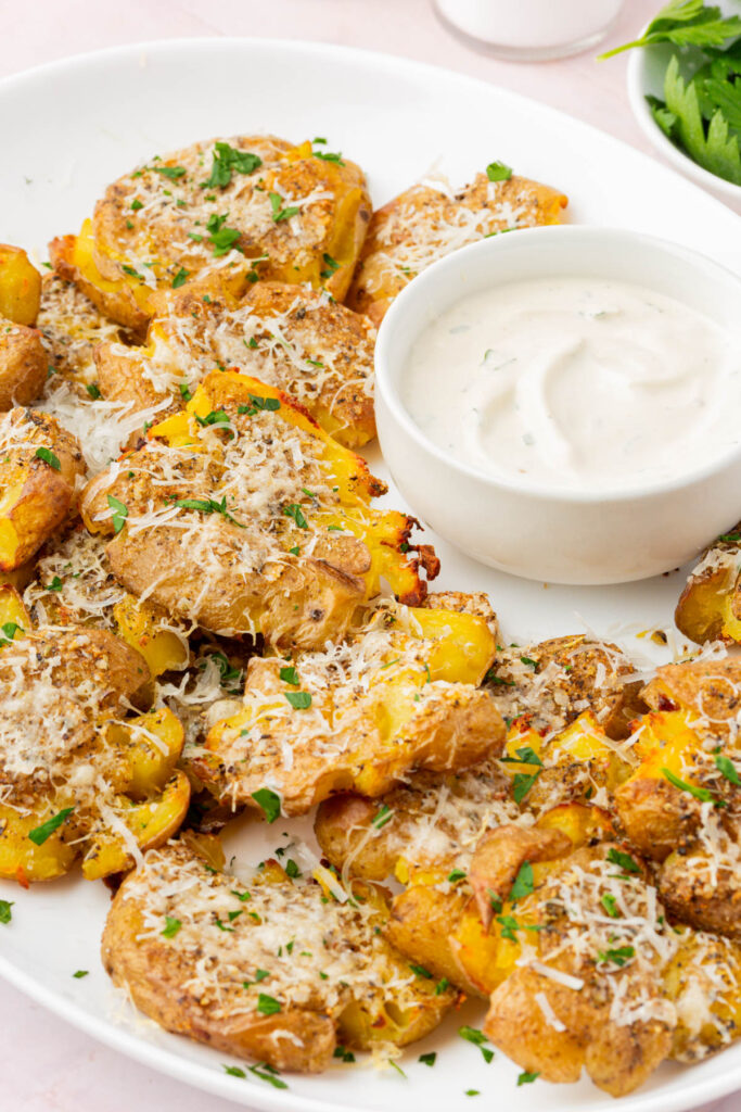 crispy parmeson potatoes with a dip