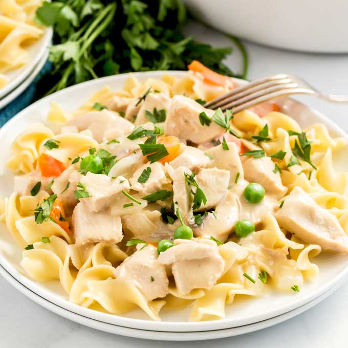 Easy homemade chicken Ala king with pasta 