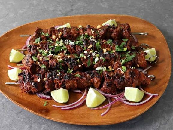 BBQ beef suya skewers 
