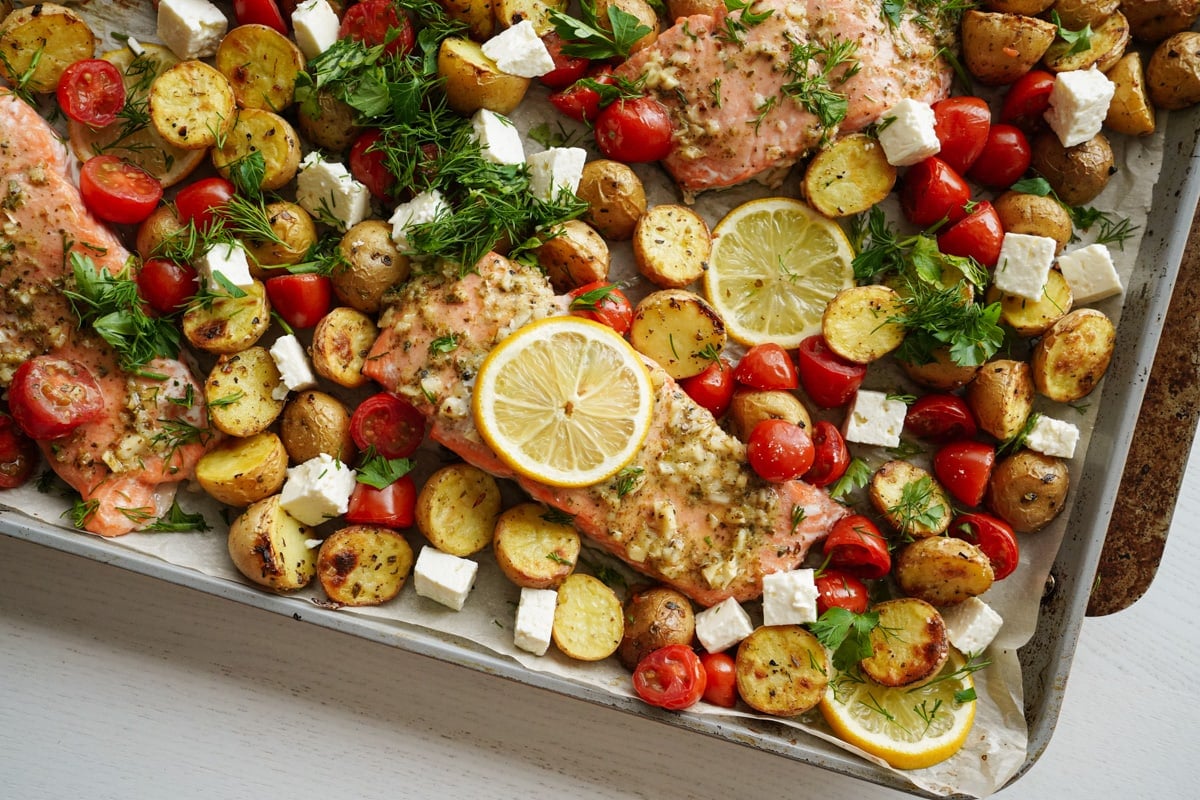Pan sheet lemon and herb salmon 