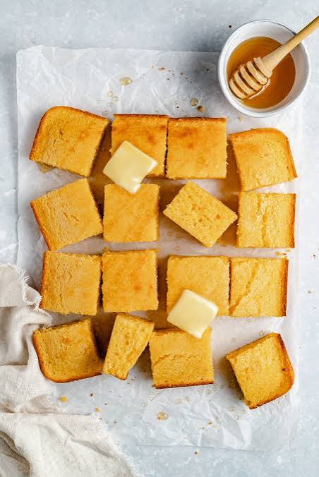 Easy Cornbread recipe cut into squares 